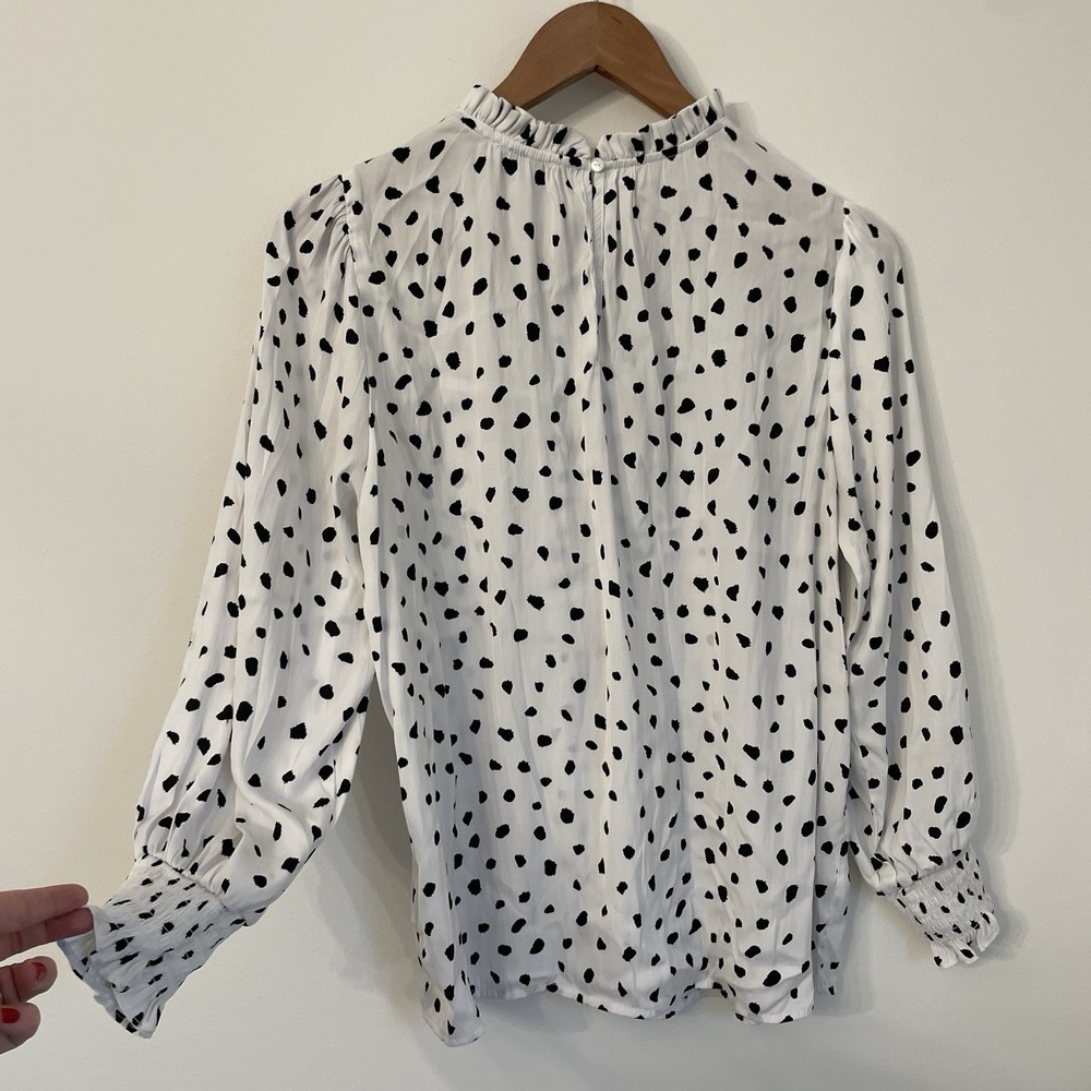 Maison d'Amélie Paris Dalmatian Dot Blouse Large Ruffle Mock Neck Smocked Cuff L - Picture 11 of 16